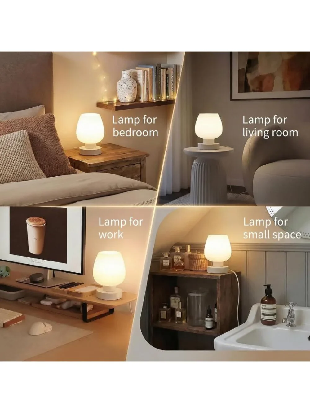 Dimmable Touch Control Bedside Lamp, 600 Lumen, Compact Nightstand Light, Modern